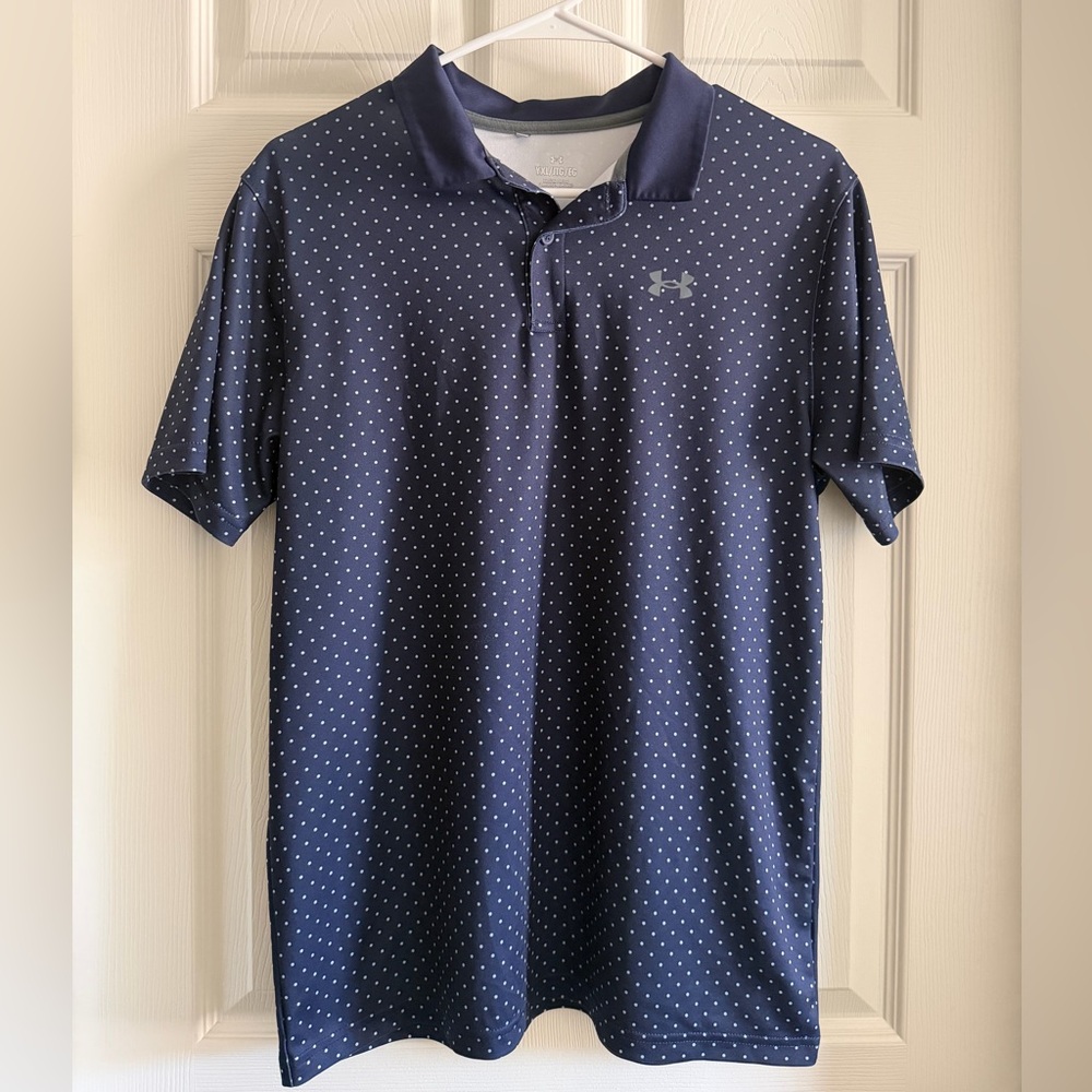 Under Armour Boys Navy Polo with White Micro-Dot Pattern XL